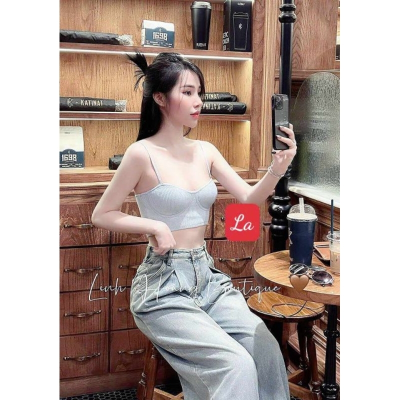 Áo 2 dây len croptop hàng QCL1