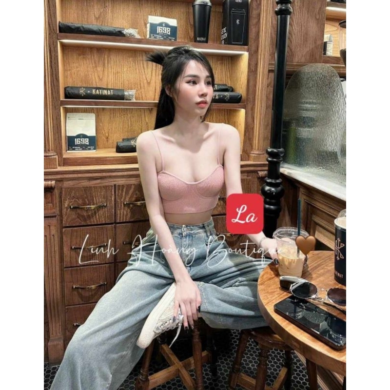 Áo 2 dây len croptop hàng QCL1