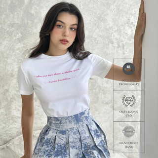 Tiffany studios - áo thun basic baby tee chữ hồng tối giản - baby tee