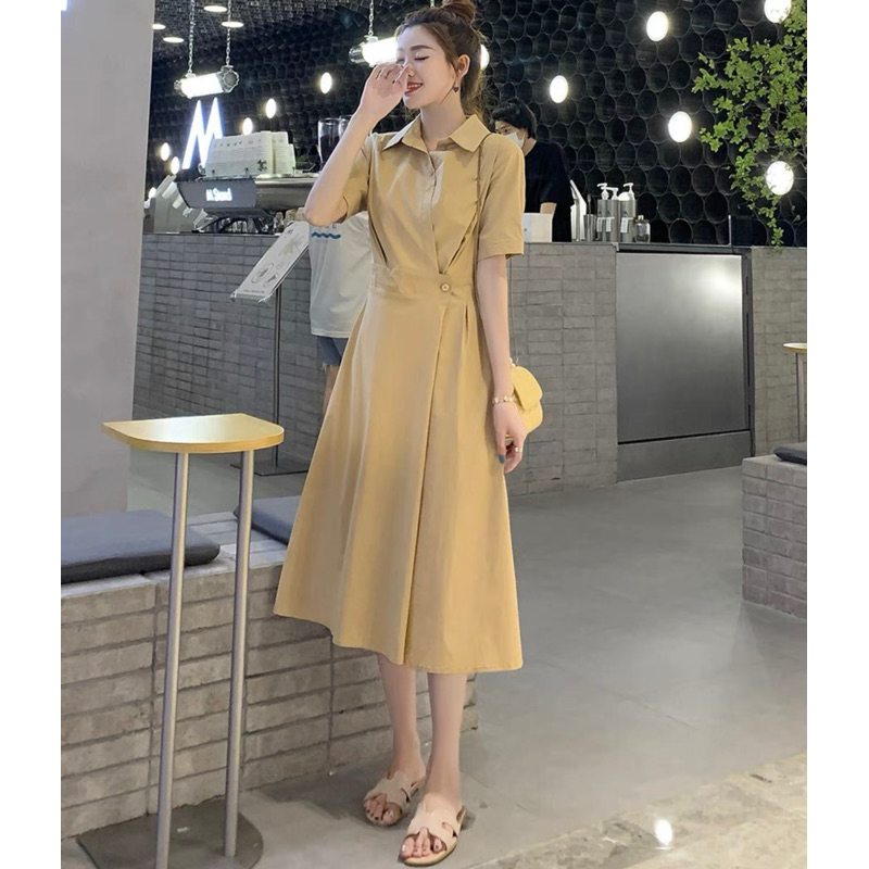 Đầm váy sơ mi nút eo tay ngắn 14 màu