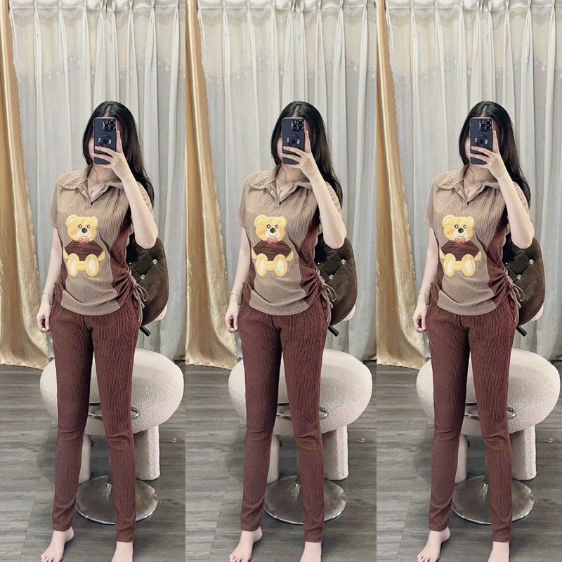 _Set bộ áo rút dập nổi chữ rút 2 bên áo quần ôm _có túi quần _set quảng châu xịn đẹp _chuẩn from _thule