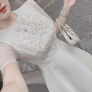 (Có BigSize) Đầm Váy Tafta Phối Ren Lưới Kết Đá Mặc Đi Tiệc Cưới Siêu Xinh A1CQ021