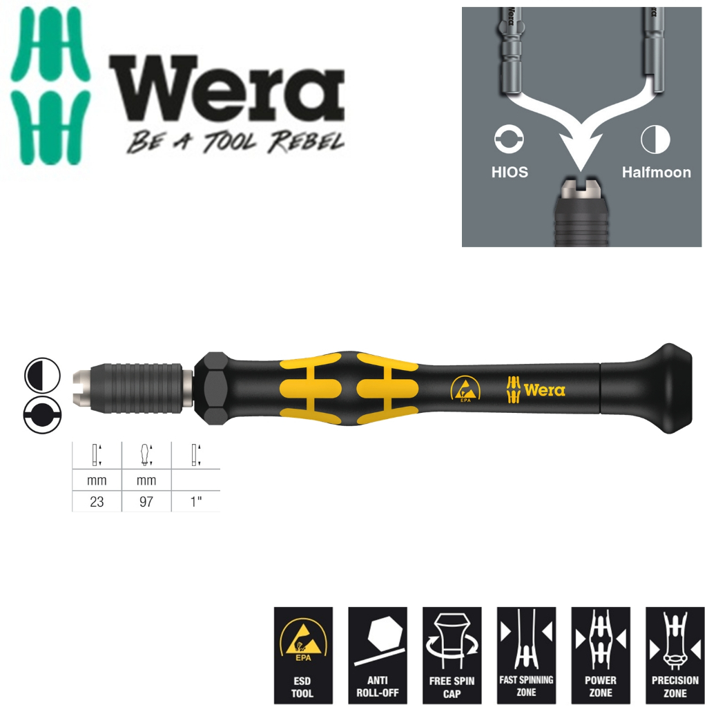 Cán tua vít tĩnh điện Wera 05300004001 1013 Kraftform Micro ESD Bitholding screwdriver (không gồm đầu vít)