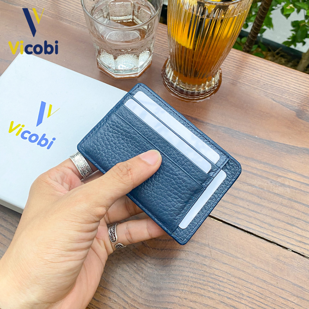 Ví mini Card Holder Da Bò Vicobi M2 Xanh Dương, nhỏ gọn đựng thẻ ATM, Made in VietNam