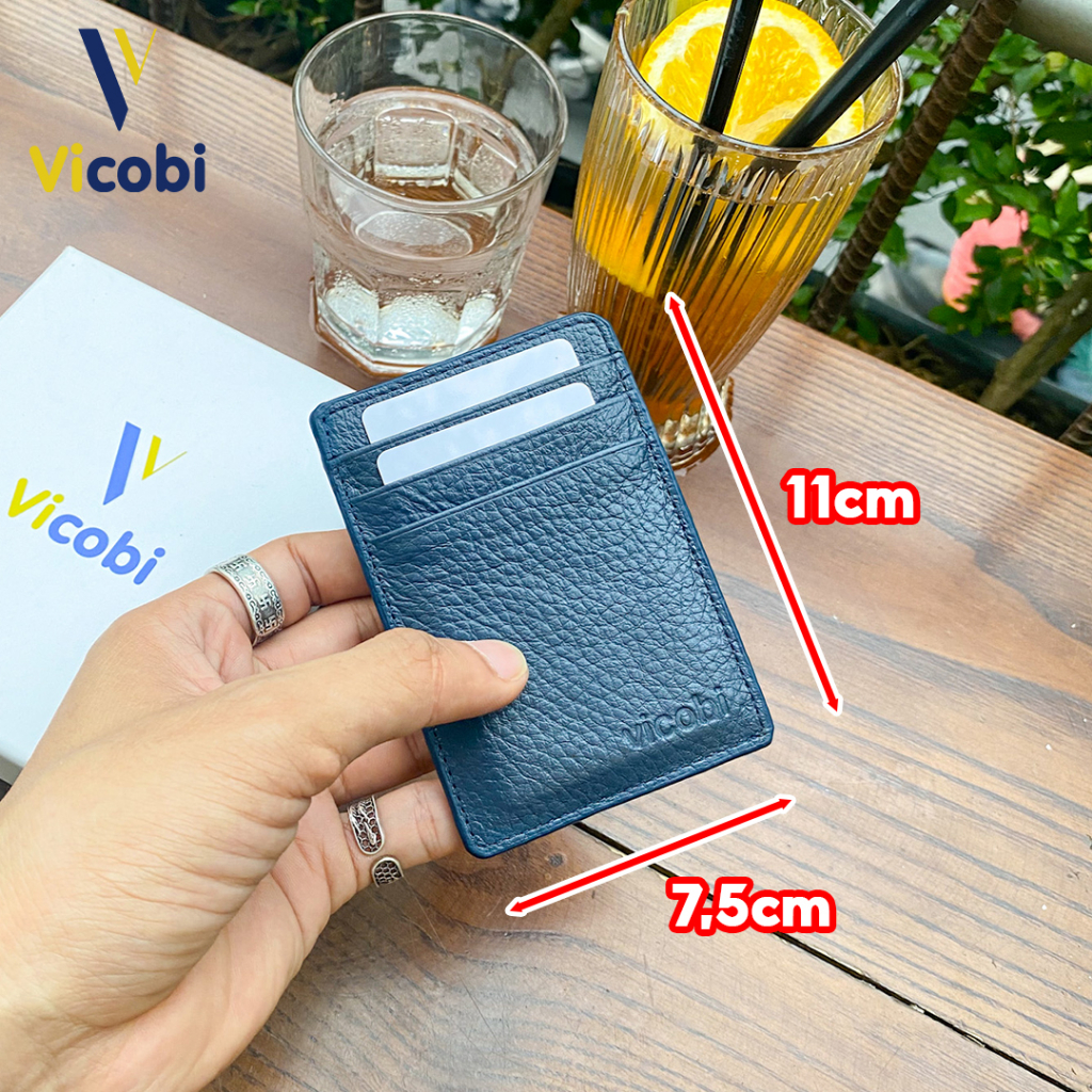 Ví mini Card Holder Da Bò Vicobi M2 Xanh Dương, nhỏ gọn đựng thẻ ATM, Made in VietNam