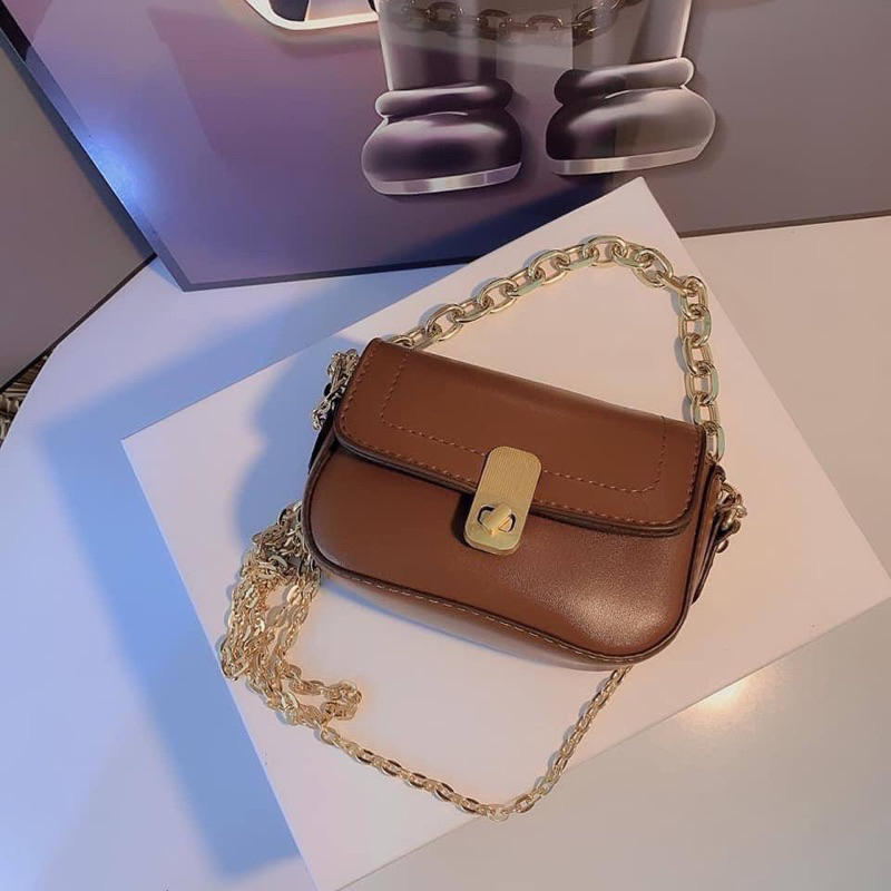 Túi xách nữ khoá xoay mini 2 xích xinh xắn