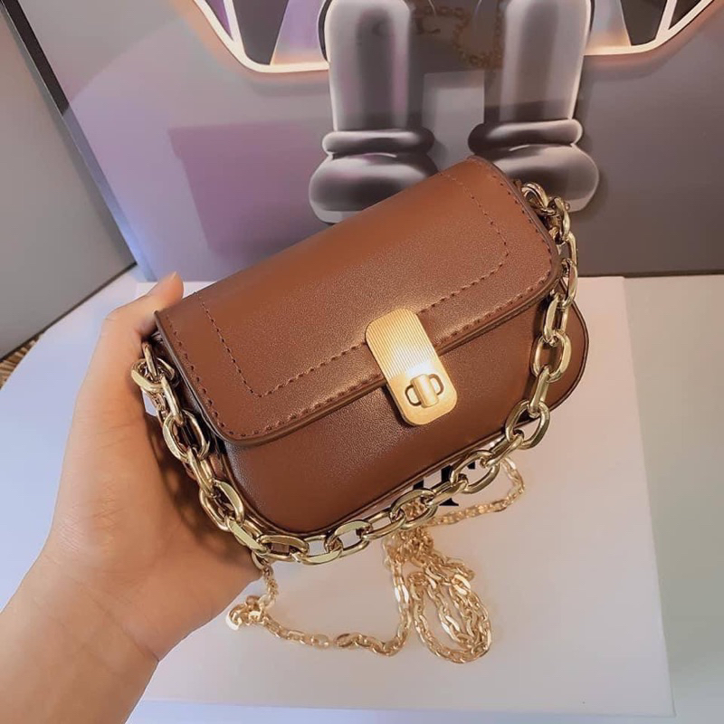 Túi xách nữ khoá xoay mini 2 xích xinh xắn