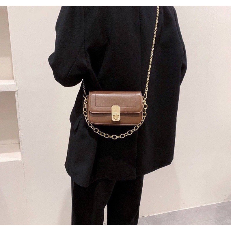 Túi xách nữ khoá xoay mini 2 xích xinh xắn