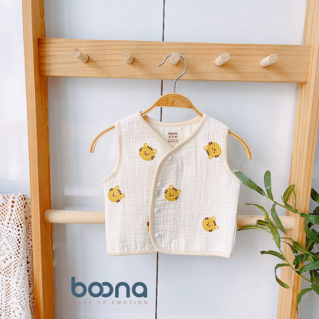 Áo Gile Boona Xô Muslin Trần 3 Lớp Phong Cách Hàn Quốc Cho Bé Trai Bé Gái Sơ Sinh
