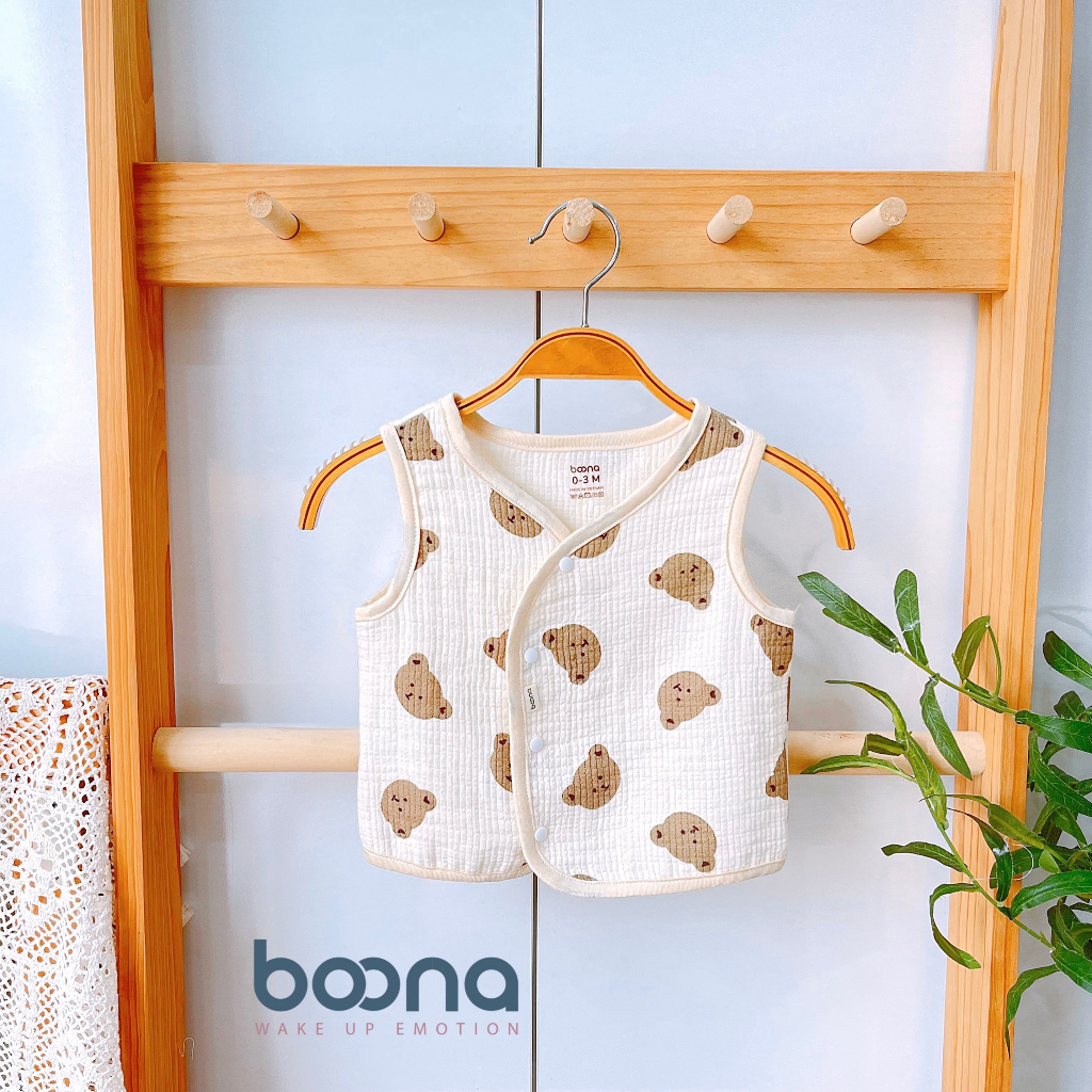 Áo Gile Boona Xô Muslin Trần 3 Lớp Phong Cách Hàn Quốc Cho Bé Trai Bé Gái Sơ Sinh