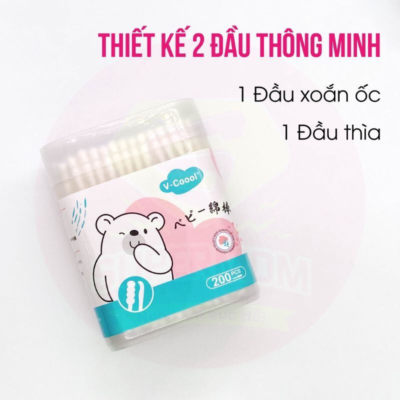 Hộp 200 tăm bông trẻ em MISUTA, tăm bông 2 đầu đa năng