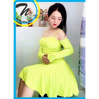 Đầm 2 Dây Xòe, Tay Dài Kiểu, Ôm Dáng