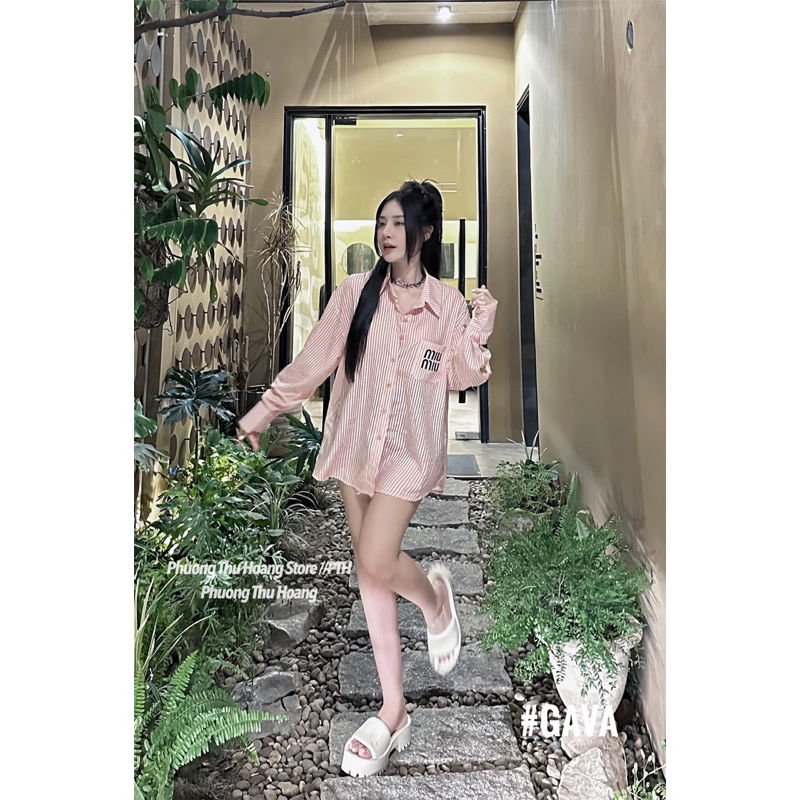 ÁO SƠ MI KẺ LƯNG ĐÍNH NGỌC HÀNG QCL1 kèm móc và túi