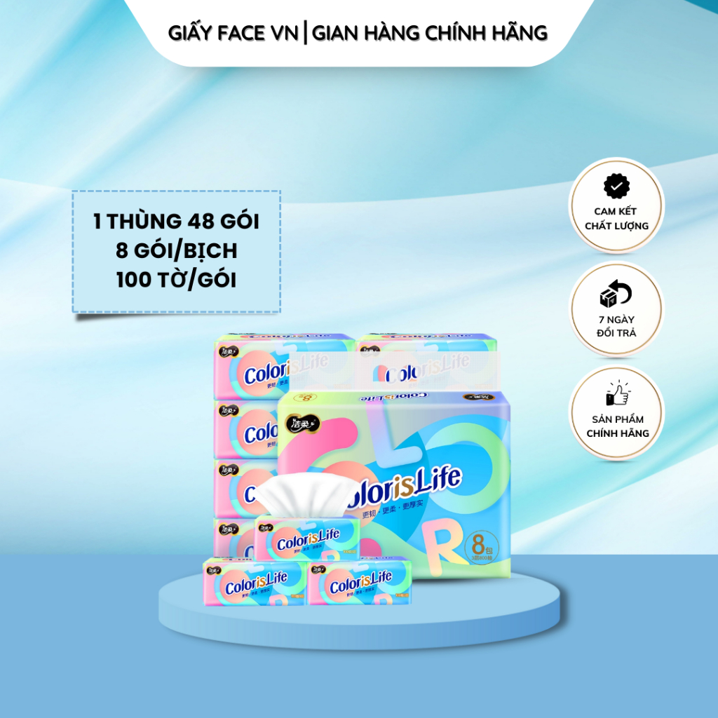 Khăn giấy ColorisLife Cầu Vồng 300 tờ 3 lớp 8 gói 1 bịch