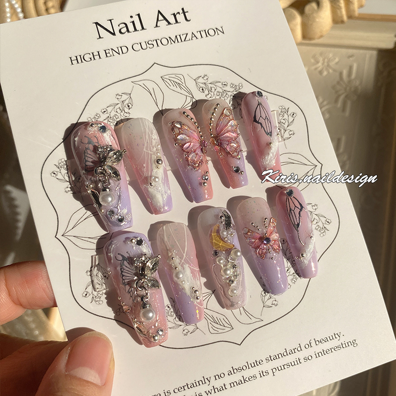 NAIL BOX THIẾT KẾ - móng giả thiết kế bướm đính đá tông hồng tím cao cấp
