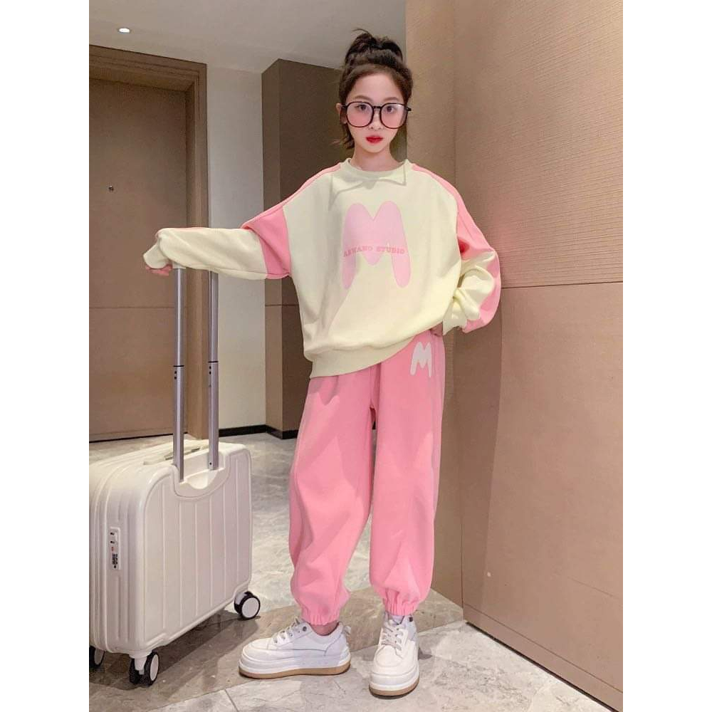 Bộ nỉ hồng bé gái qc 110-160