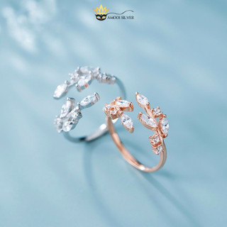 Nhẫn bạc s925 lá đính đá lấp lánh - amooi silver ant001