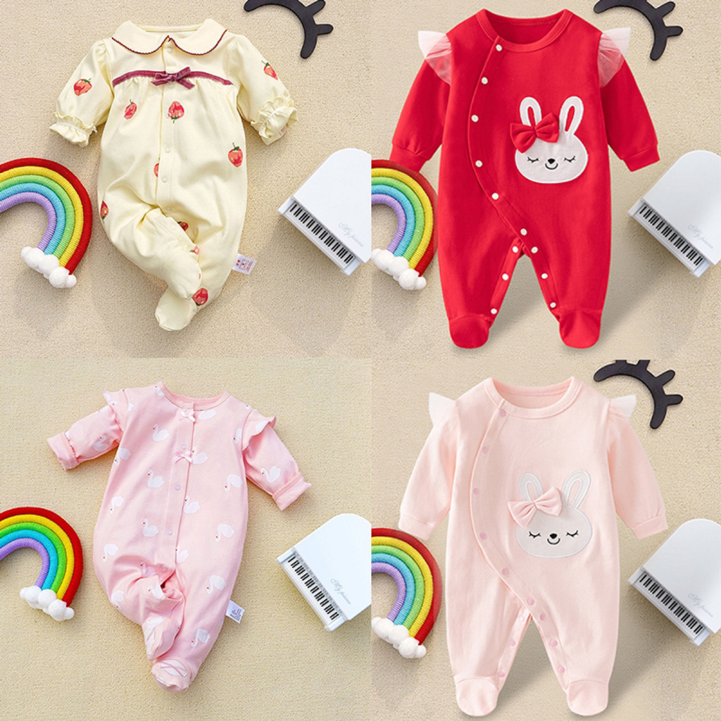 Body liền tất dài tay Bodysuit cho bé gái bé sơ sinh chất thun cotton Hàng Quảng Châu Cao Cấp SLT21