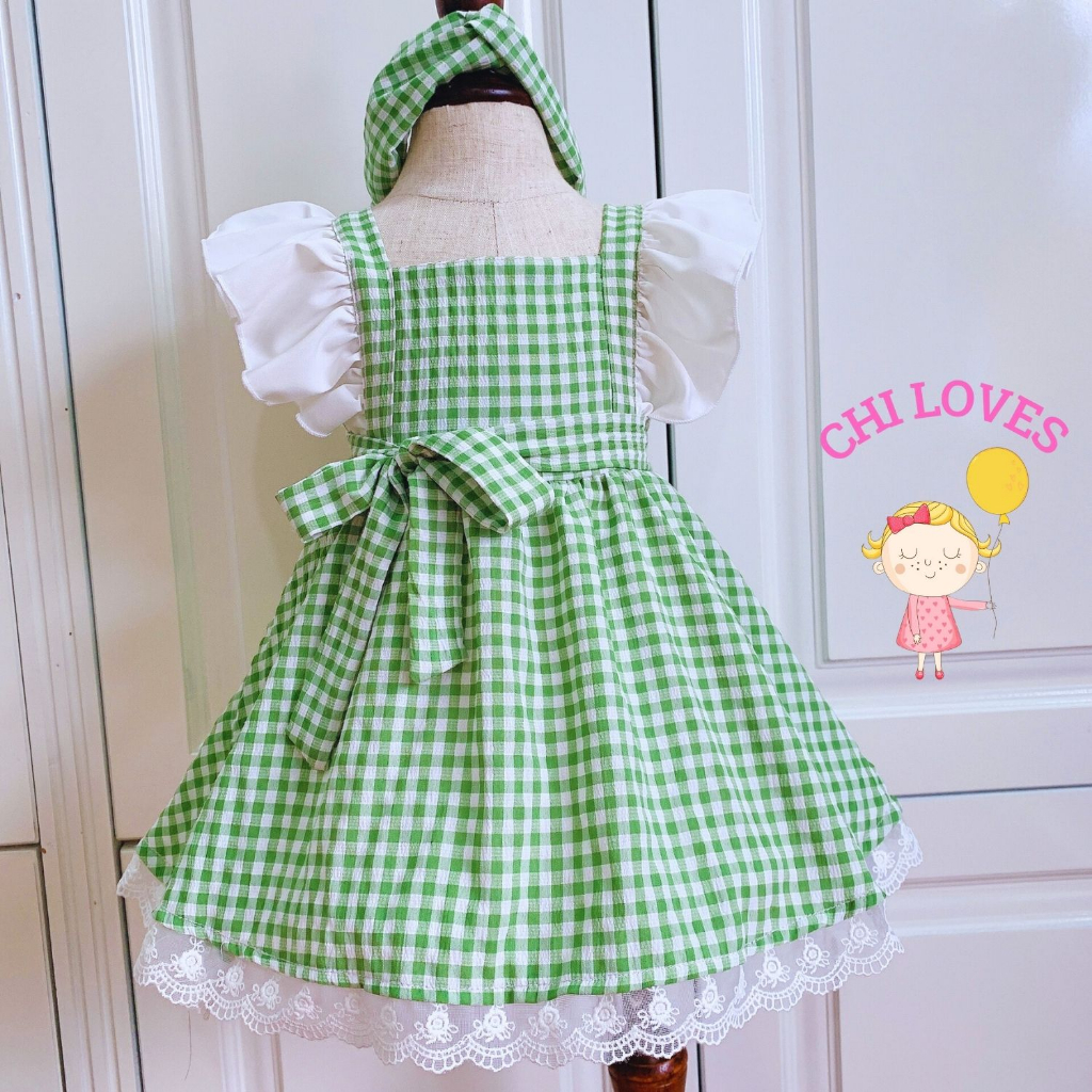 Váy đấm cho bé gái thiết kế kẻ caro CHI LOVES Đầm cho bé gái chất đũi mềm mát dễ chịu V2