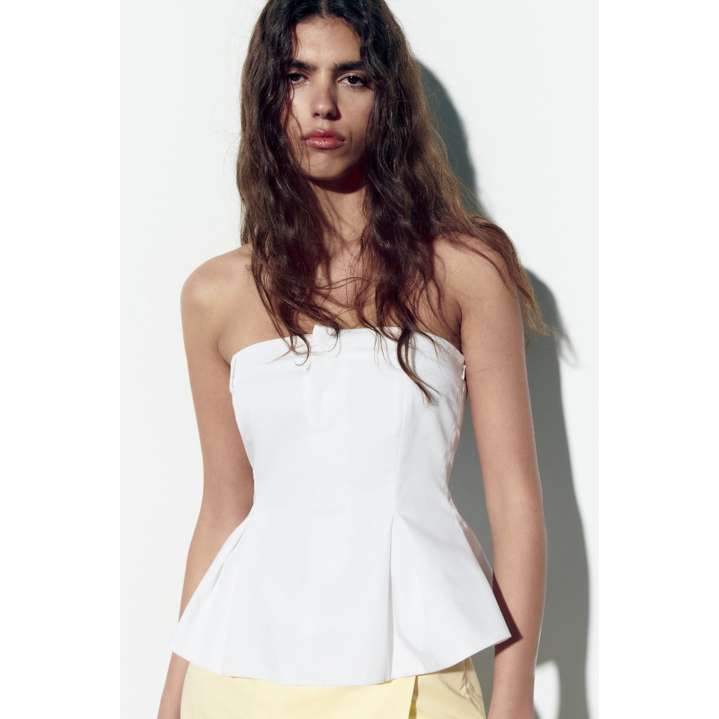 ZARA Đức - Áo kiểu ống peplum viền xòe màu trắng sale auth new tag cao cấp chính hãng có sẵn 3209/211