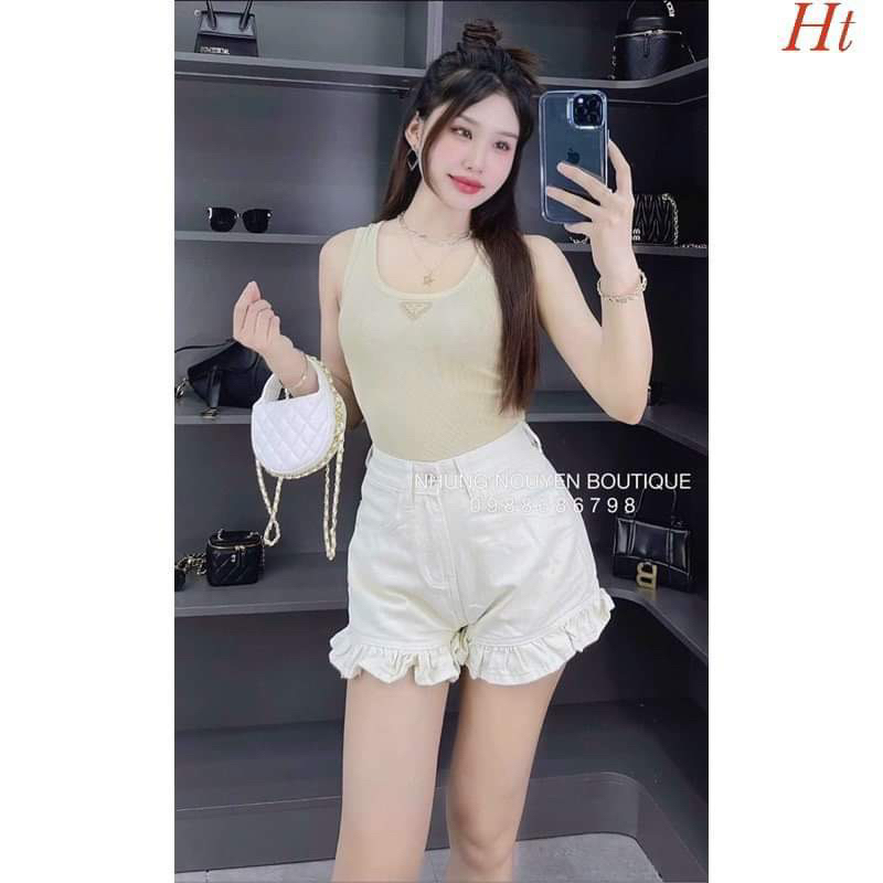 Quần đùi bò nữ viền bèo HT12