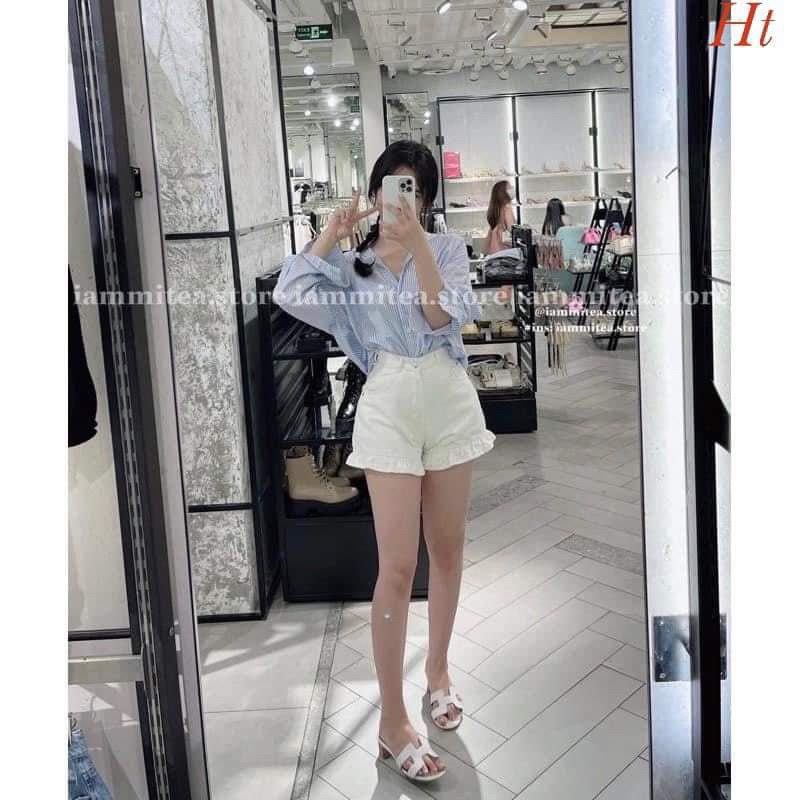 Quần đùi bò nữ viền bèo HT12