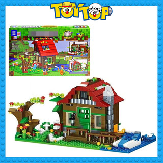 Đồ chơi lắp ráp Minecraft My World lắp ghép ngôi nhà bên bìa rừng cây sáng tạo 3 in 1 xếp hình độc đáo Zhegao QL0561