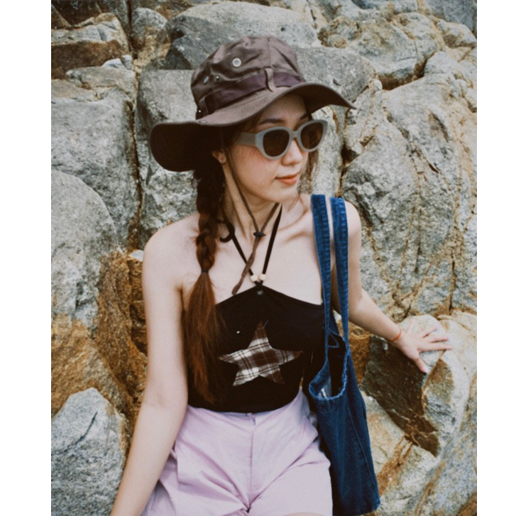 Mũ Tai Bèo Kaki Trơn Có Dây Buộc Phong Cách Nhật Hàn Y2K