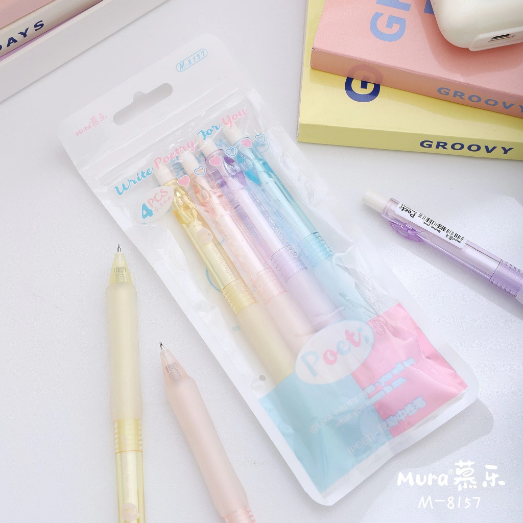 Bút Mura Gel Đen Poet/ M-8157 có thanh cài, đệm lót tay