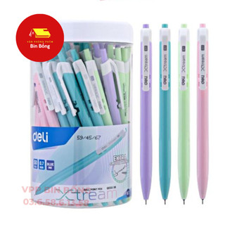 Bút bi bấm văn phòng ngòi 0.7mm Deli nét trơn mực xanh
