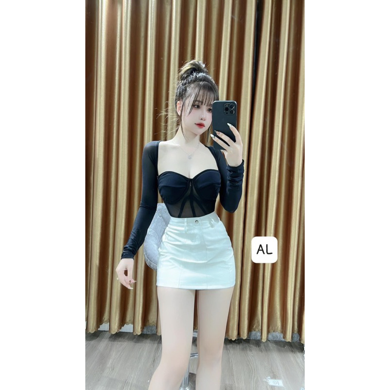 Áo body lưới cúp ngực phối đồ siêu hách dáng