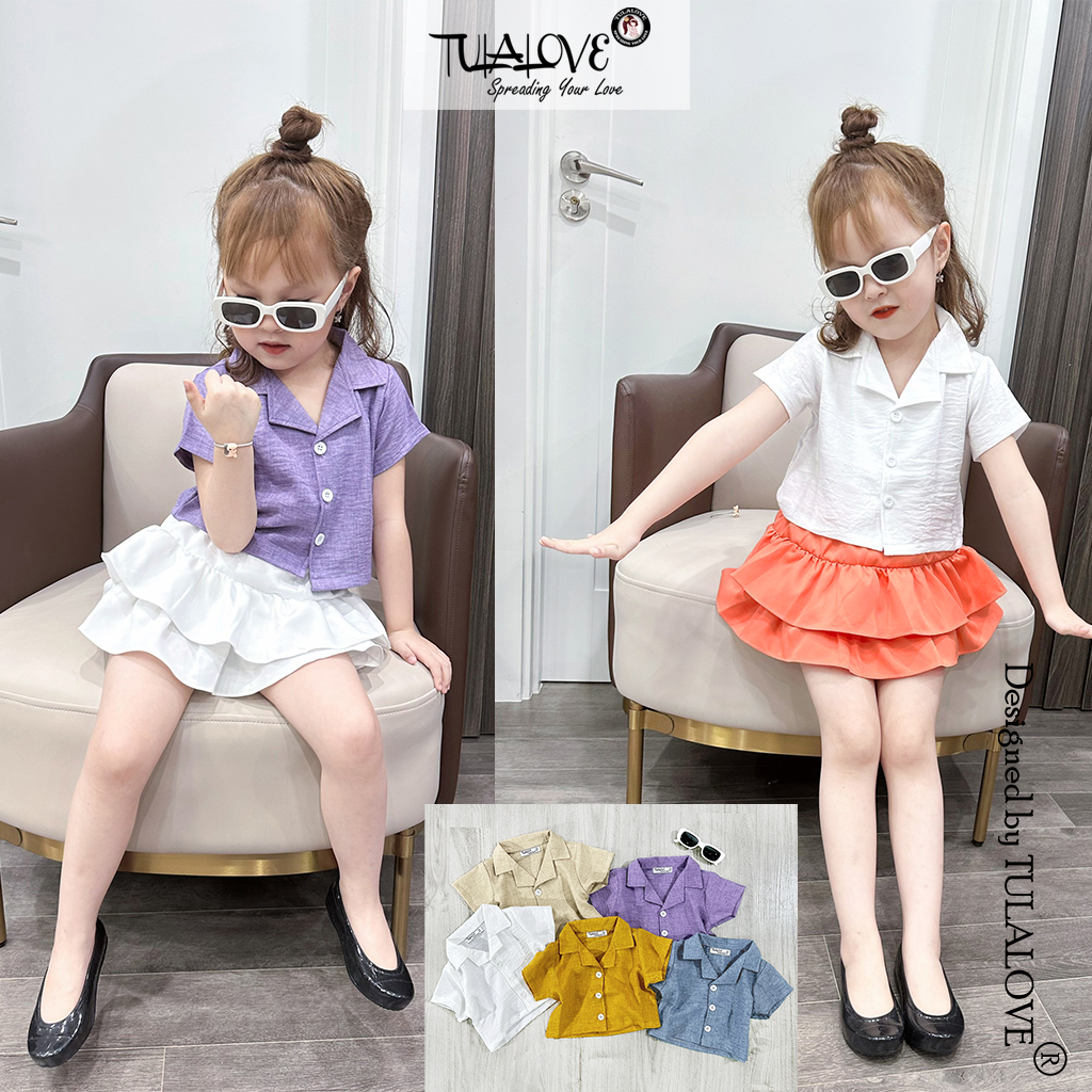 Áo Sơ Mi Croptop Bé Gái Cực Yêu Tulalove, Áo Croptop Sơ Mi