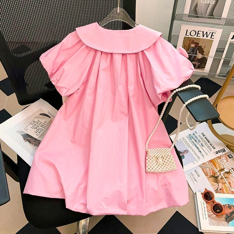 Đầm Công Chúa Mùa Hè Cổ Búp Bê Thời Trang Hàn Quốc Cho Bé Gái Từ 2 - 8T . Chất Vải Thô Cotton Mềm Mịn , Thấm Hút Mồ Hôi