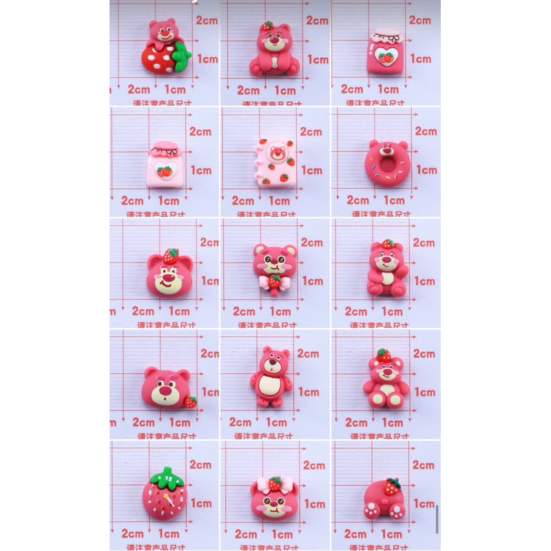 Charm, Dụng Cụ Charm Trang Trí Hình Bé Gấu Dâu Hồng Nhiều Họa Tiết
