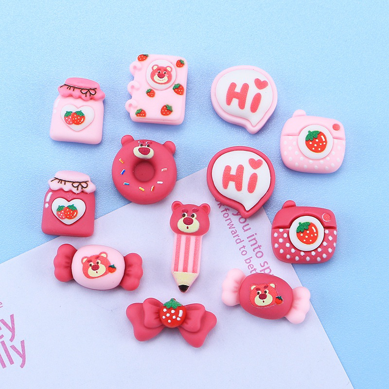 Charm, Dụng Cụ Charm Trang Trí Hình Bé Gấu Dâu Hồng Nhiều Họa Tiết