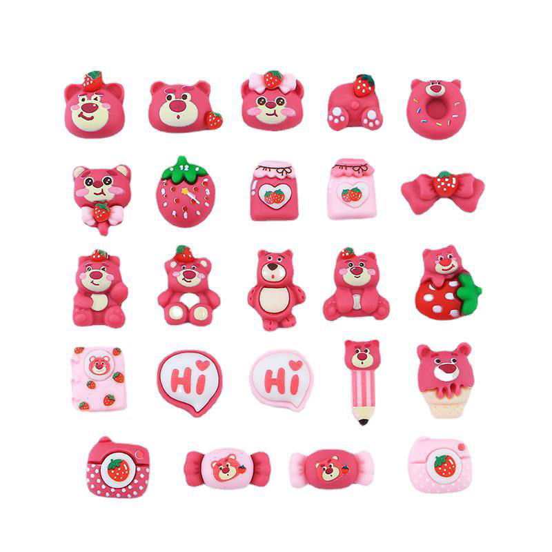 Charm, Dụng Cụ Charm Trang Trí Hình Bé Gấu Dâu Hồng Nhiều Họa Tiết