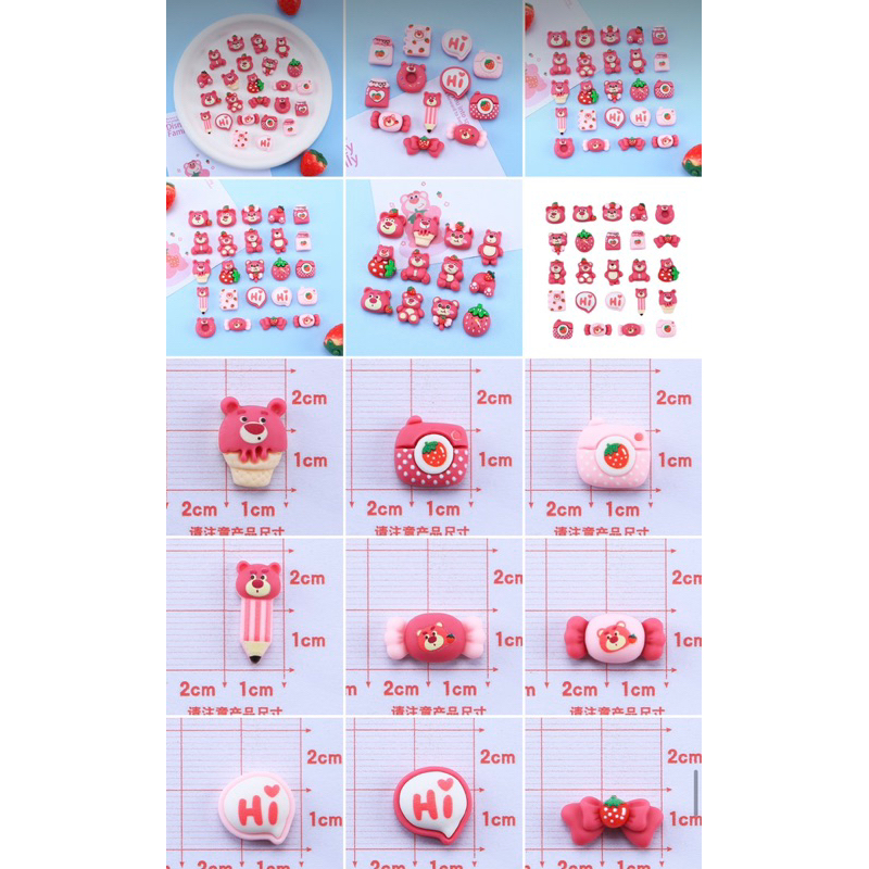 Charm, Dụng Cụ Charm Trang Trí Hình Bé Gấu Dâu Hồng Nhiều Họa Tiết
