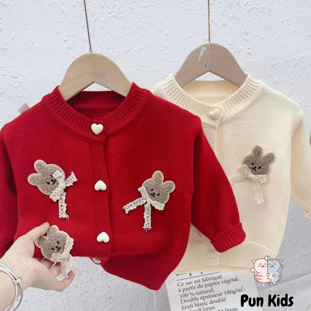 Áo khoác cardigan len thỏ thu đông cho bé gái từ 9-25kg AMĐ13