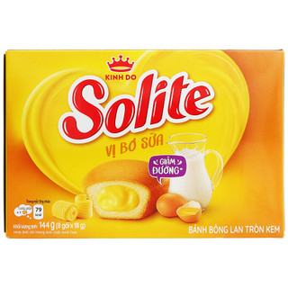 Bánh bông lan tròn kem vị bơ sữa Solite hộp 144g