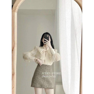 Áo tơ nơ buộc cổ 2 lớp 2 màu xinh