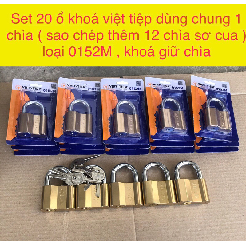 Combo 20 ổ khoá việt tiệp dùng chung 1 chìa ( sao chép thêm 12 chìa sơ cua ) loại 0152M , khoá giữ c