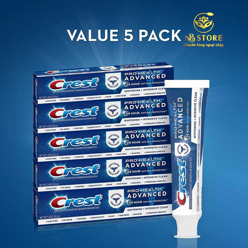 KEM ĐÁNH RĂNG CREST PRO-HEALTH ADVANCED WHITENING 164G MỸ