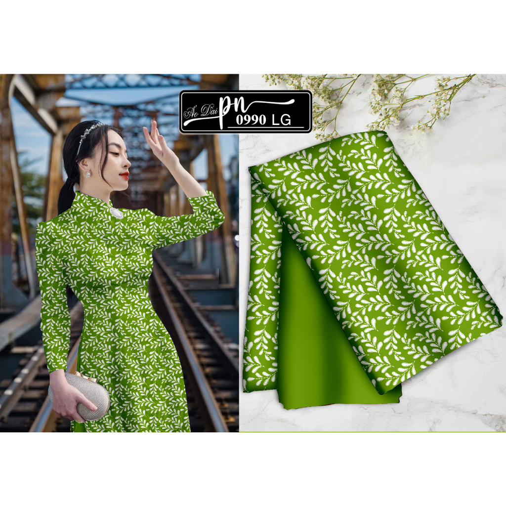 Pn0990 - vải may áo dài - đầm váy - đồ bộ - họa tiết lá cách điệu in 3D sắc nét - màu sắc tươi sáng - lên áo siêu xinh