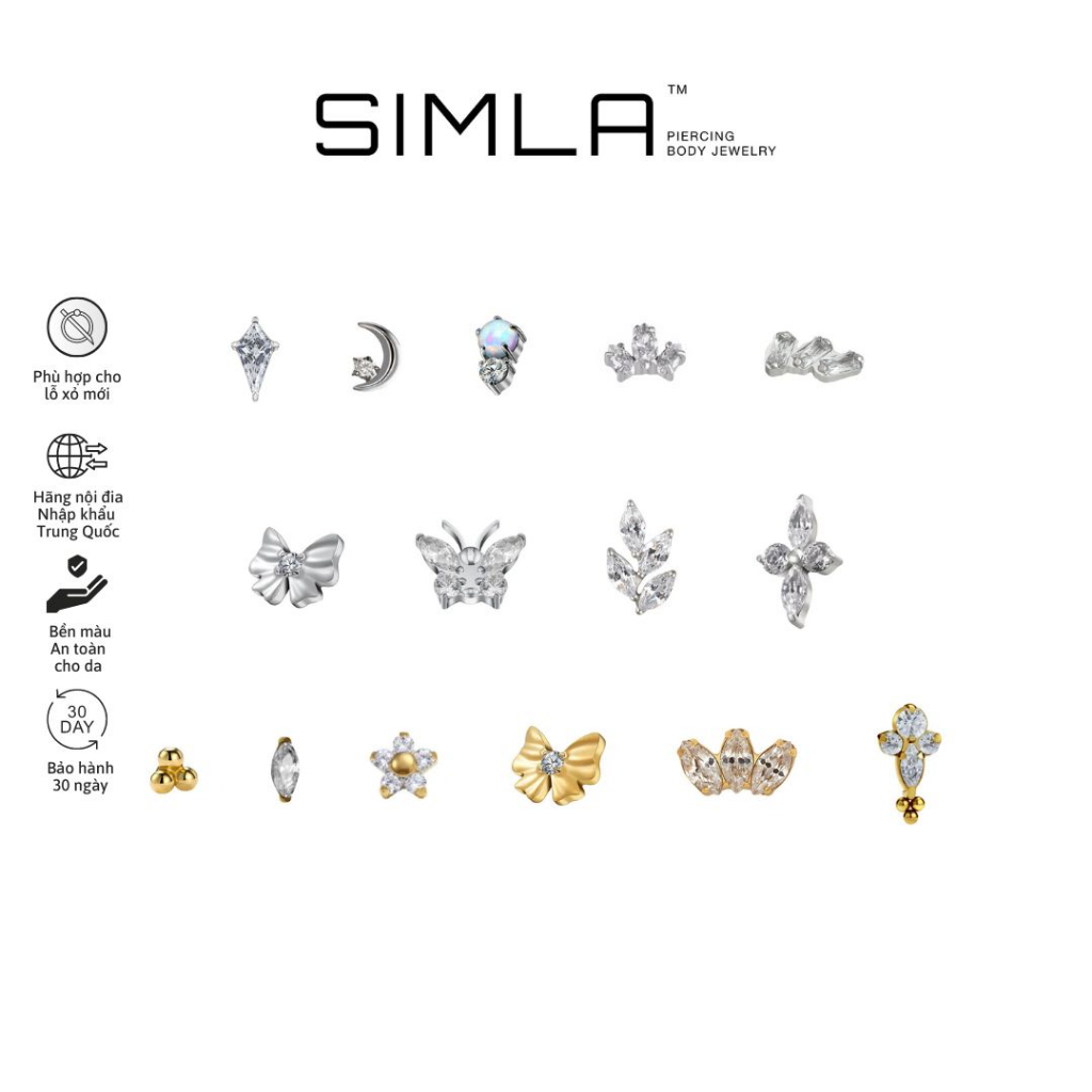 Khuyên tai Titanium Simla Body Jewelry cấy ghép nhập khẩu Trung Quốc (chiếc) - Simla Body Jewelry