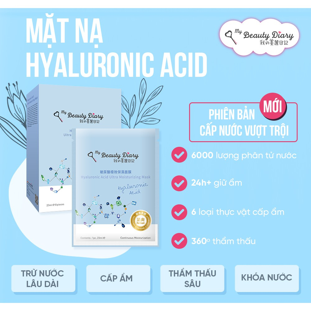 Combo 10 miếng lẻ mặt nạ Cấp nước và dưỡng ẩm My Beauty Diary Đài Loan - Hyaluronic Acid Moisturizing Mask  23ml/miếng