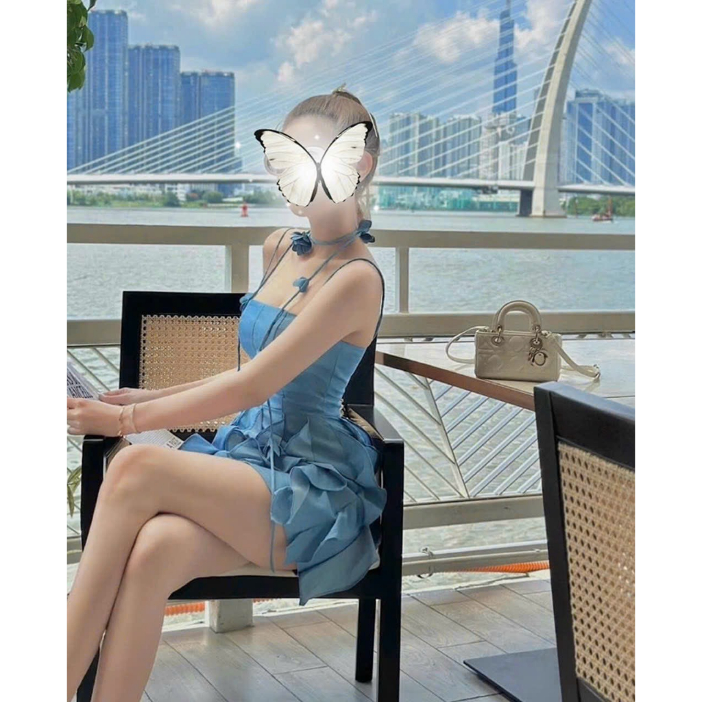 Đầm tua rua 2 dây, đầm váy nữ đi biển, dự tiệc thiết kê cúp ngực mix hoa cổ sang chảnh cho nàng- thời trang nữ MP