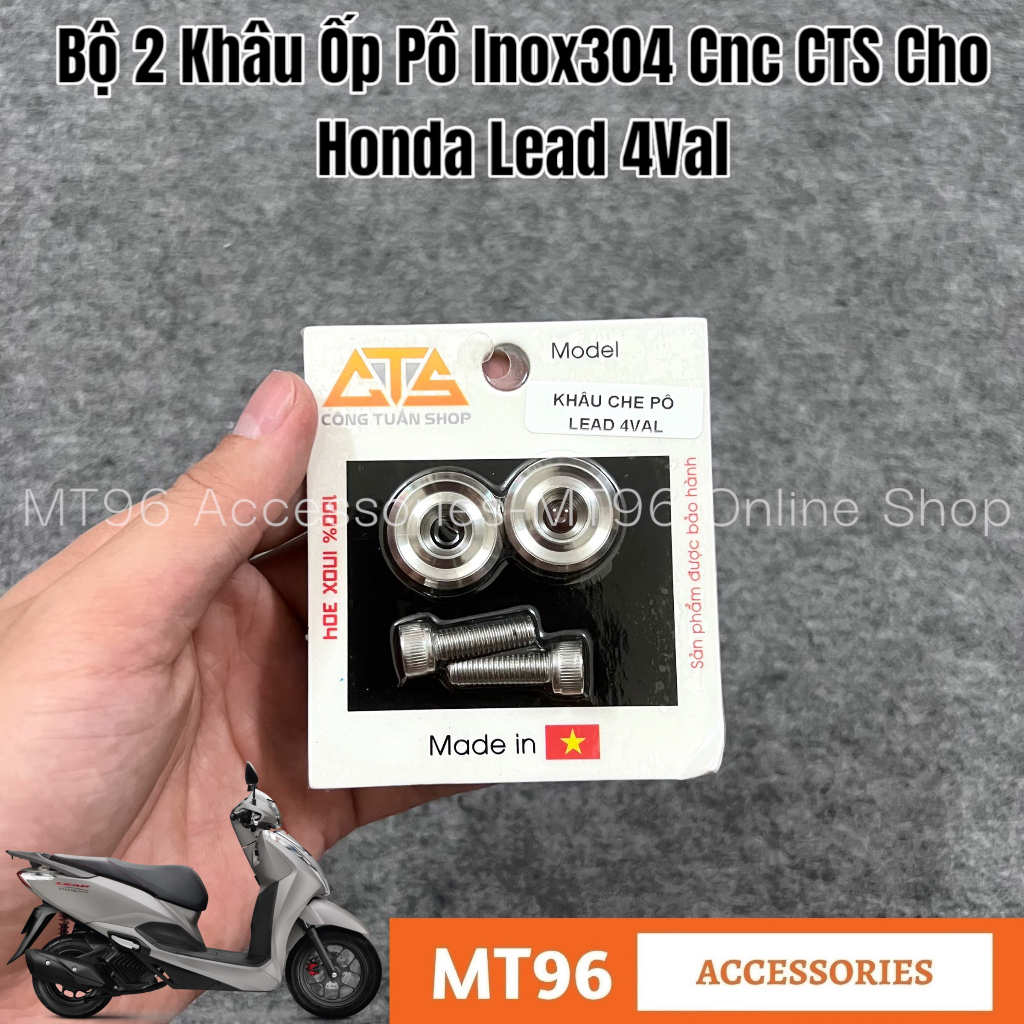 Bộ 2 Khâu Ốp Pô (Vĩ Pô) Inox CTS Cho Honda Lead 4val Inox304