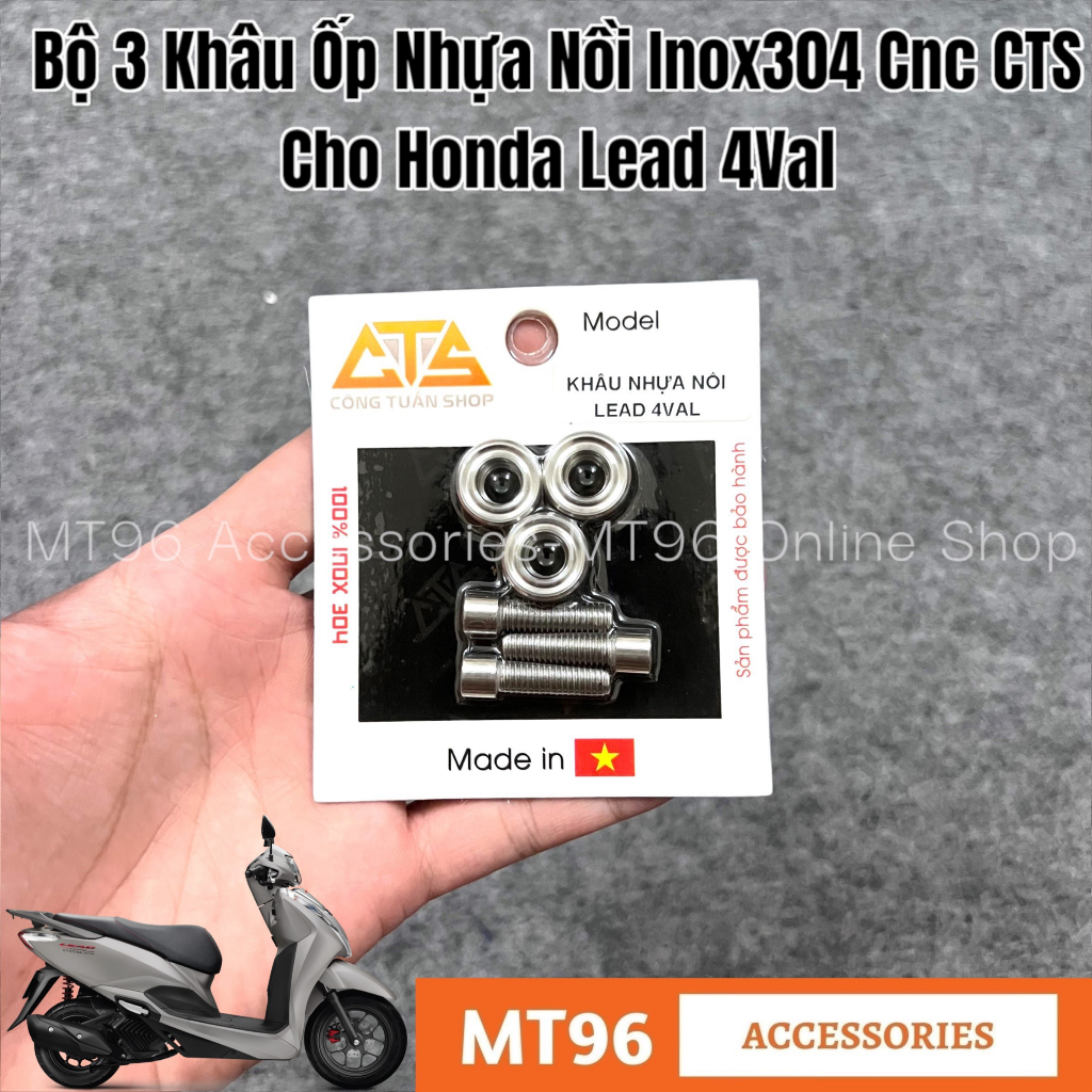 Bộ 3 Khâu Ốp Nhựa Lốc Nồi Đen Inox CTS Cho Honda Lead 4val Inox304