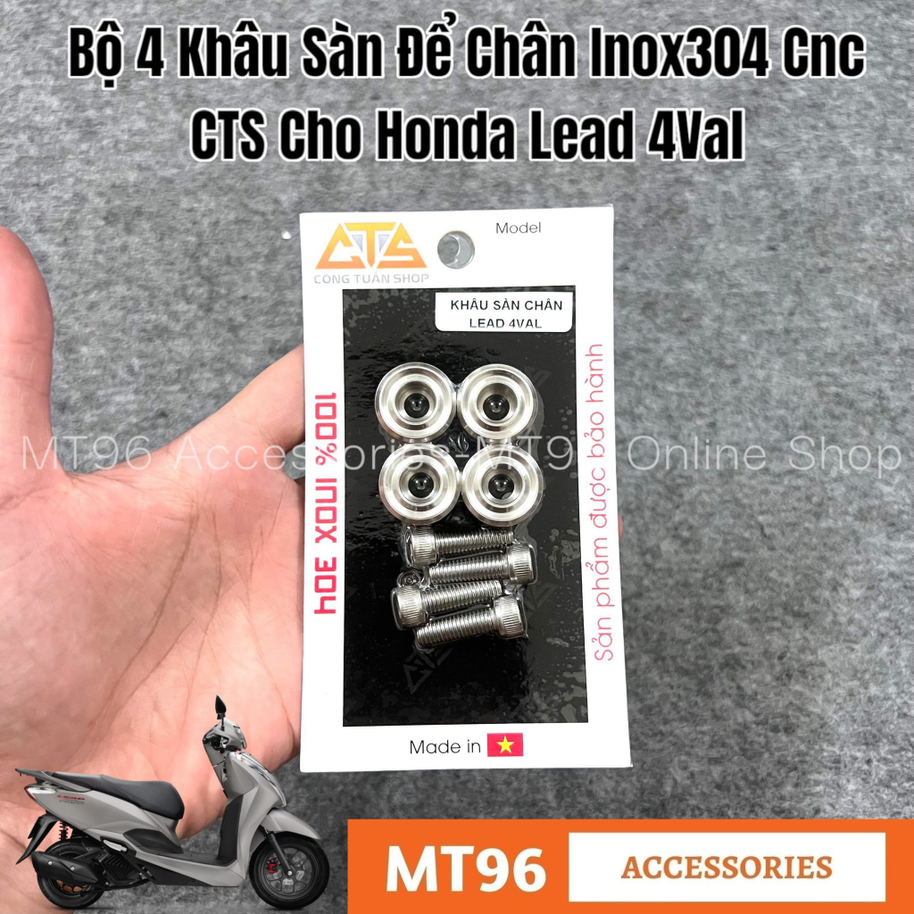 Bộ 4 Khâu Sàn Gác Chân Trước Inox CTS Cho Honda Lead 4val Inox304