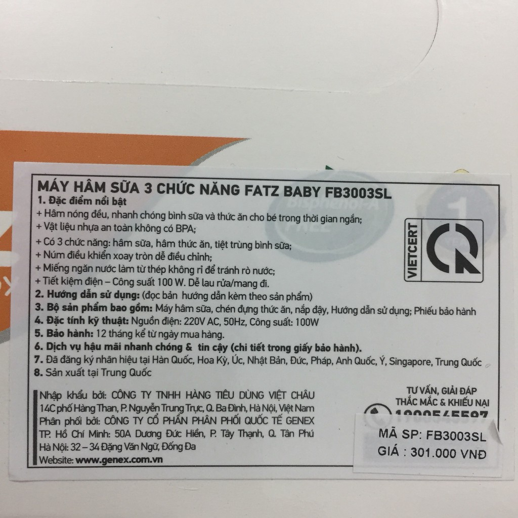 Máy hâm sữa và thức ăn siêu tốc 3 chức năng MONO 1 Fatzbaby / FB3003SL